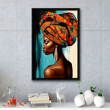 African Woman Painting Art White And Blue Background,Framed Canvas Prints,Floating Frame, Wall Art Home Decor