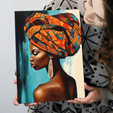 African Woman Painting Art White And Blue Background, Painting Art, Canvas Prints Wall Art Home Decor