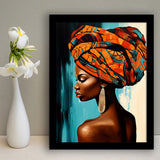 African Woman Painting Art White And Blue Background, Painting Art, Framed Art Prints Wall Decor