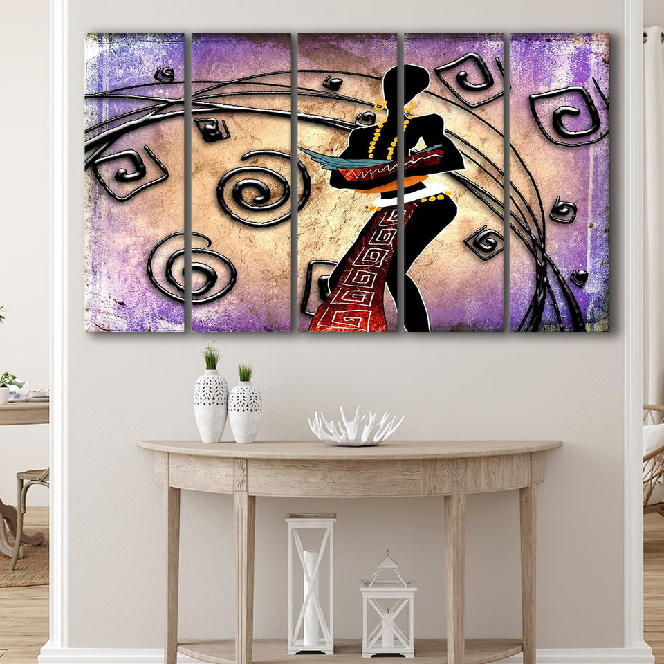 African Woman Painting, Ethnic Wall Art Larger Canvas Art, 5 Piece Canvas Prints Wall Art Decor