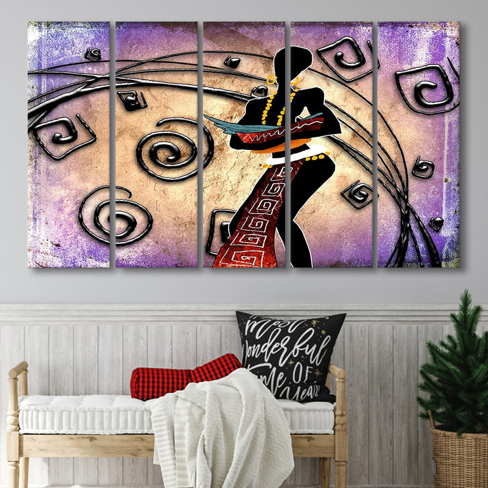 African Woman Painting, Ethnic Wall Art Larger Canvas Art, 5 Piece Canvas Prints Wall Art Decor