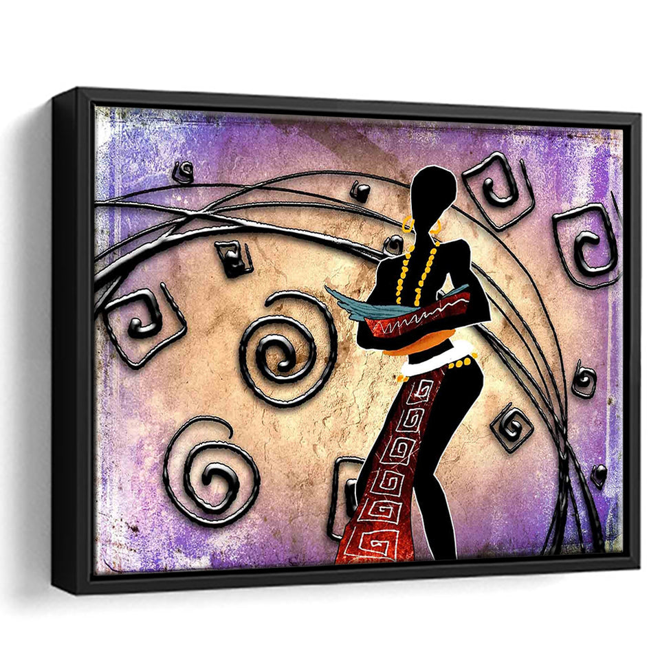 African Woman Painting, Ethnic Wall Art Framed Canvas Prints Wall Art Home Decor,Floating Frame