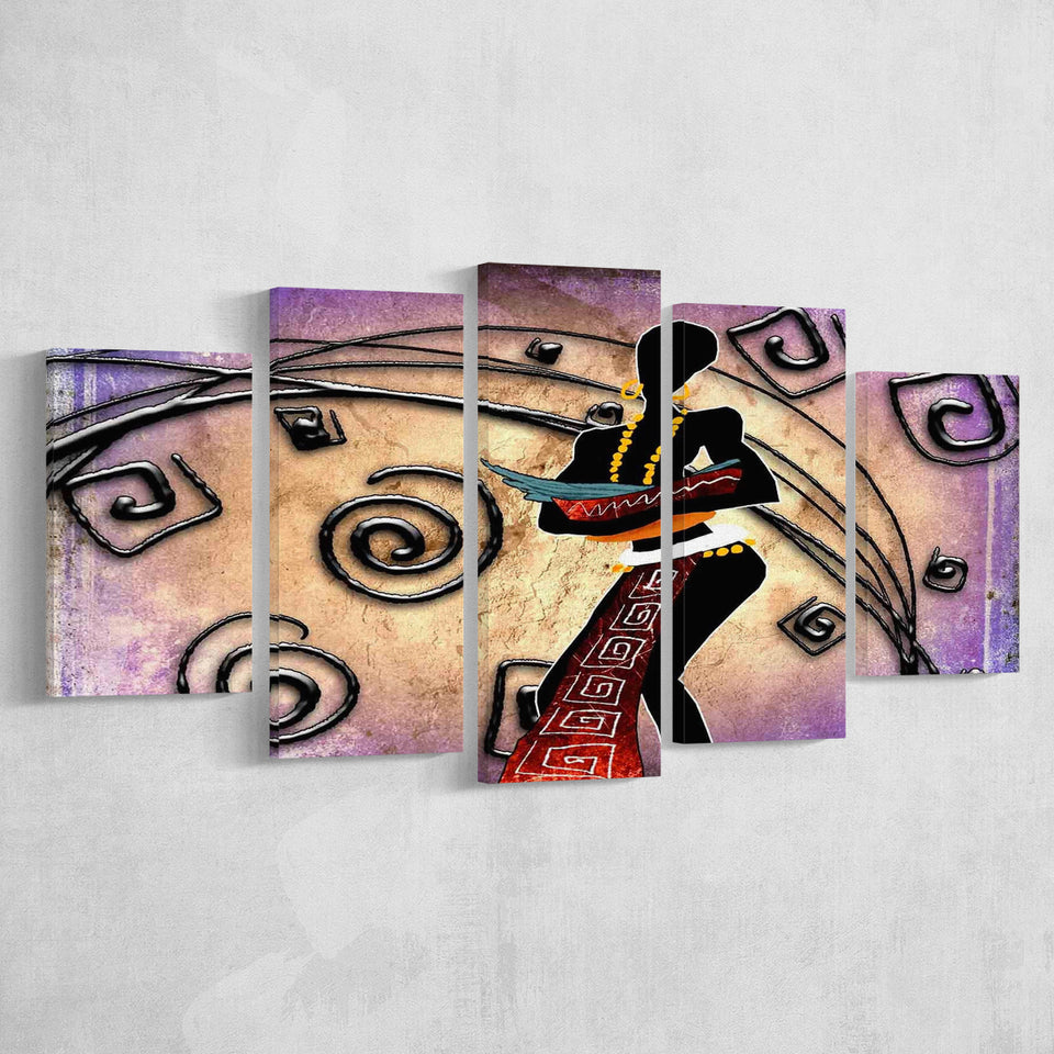 African Woman Painting, Ethnic Wall Art 5 Panels, Canvas Prints Wall Art Decor, Large Canvas Art