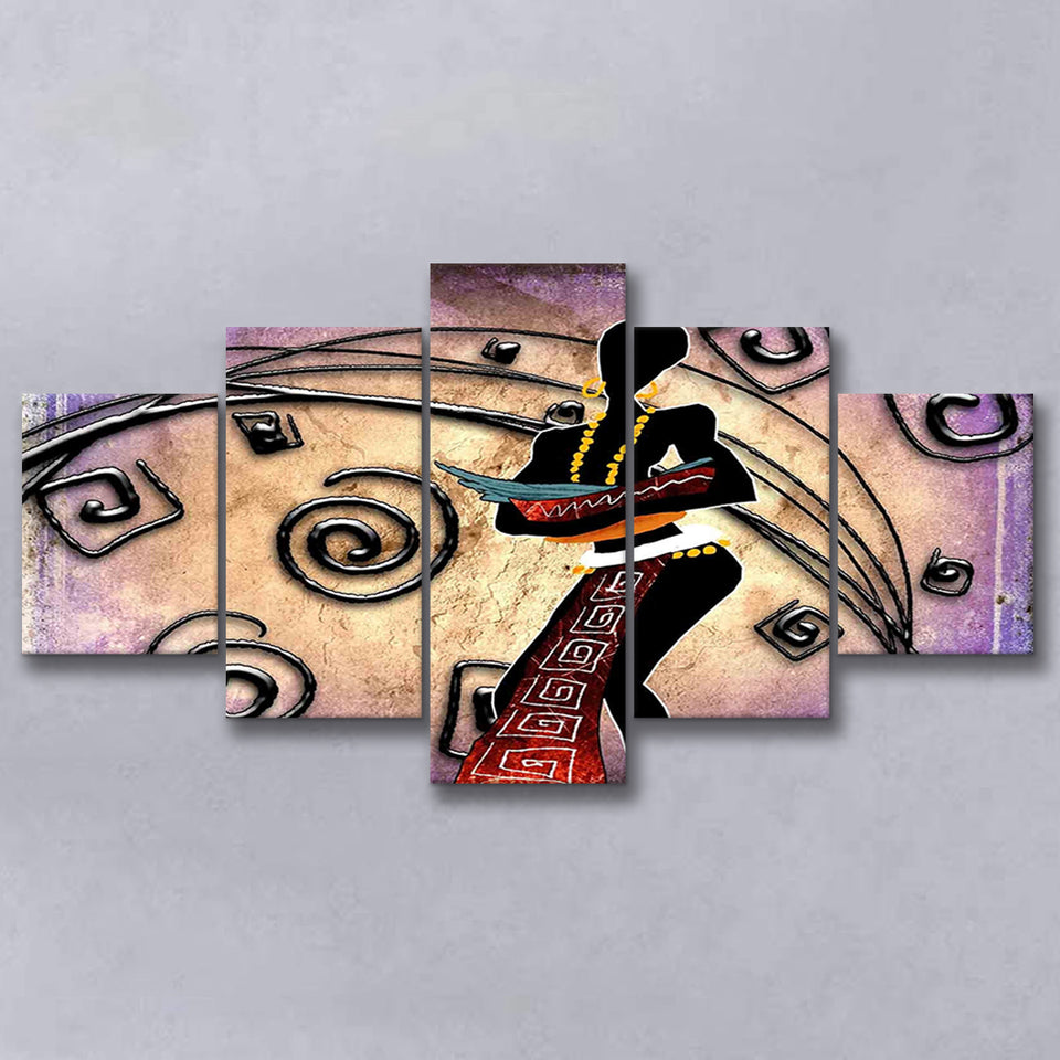 African Woman Painting, Ethnic Wall Art 5 Panels, Canvas Prints Wall Art Decor, Large Canvas Art