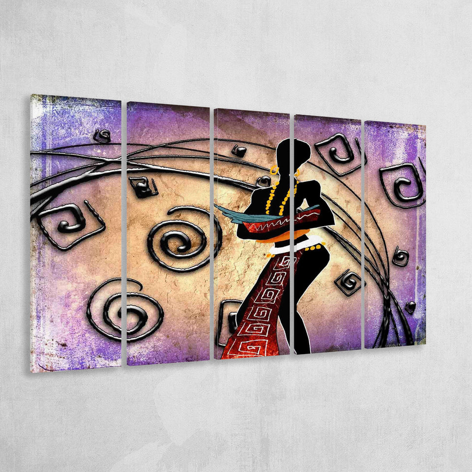 African Woman Painting, Ethnic Wall Art Larger Canvas Art, 5 Piece Canvas Prints Wall Art Decor