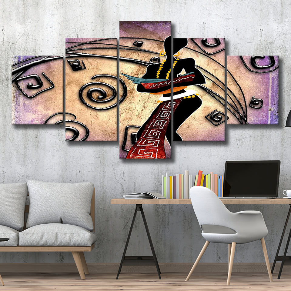 African Woman Painting, Ethnic Wall Art 5 Panels, Canvas Prints Wall Art Decor, Large Canvas Art