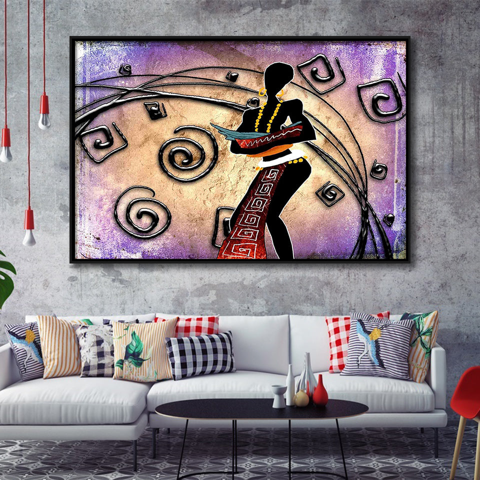 African Woman Painting, Ethnic Wall Art Framed Canvas Prints Wall Art Home Decor,Floating Frame