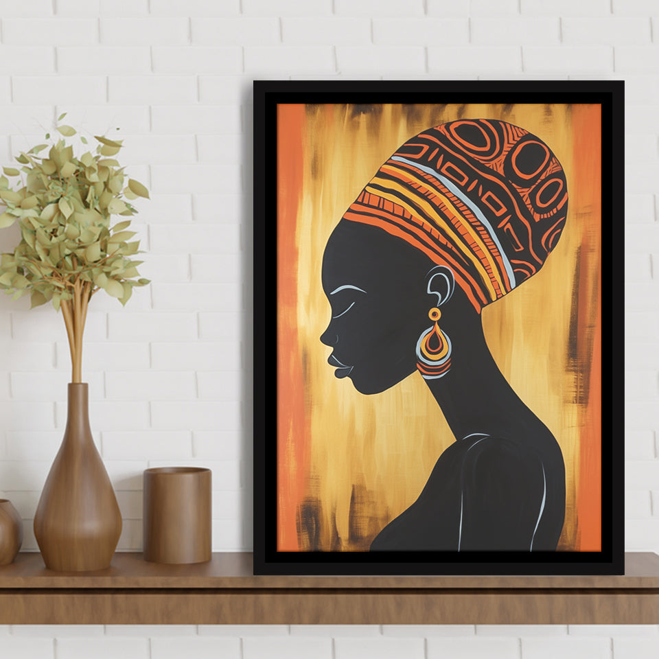 African Woman Wall Art Afrocentric V1,Framed Canvas Prints,Floating Frame, Wall Art Home Decor