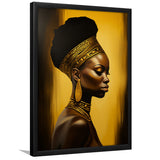 African Woman Wall Art Golden Background, Painting Art, Framed Art Prints Wall Decor