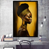 African Woman Wall Art Golden Background, Painting Art, Framed Art Prints Wall Decor