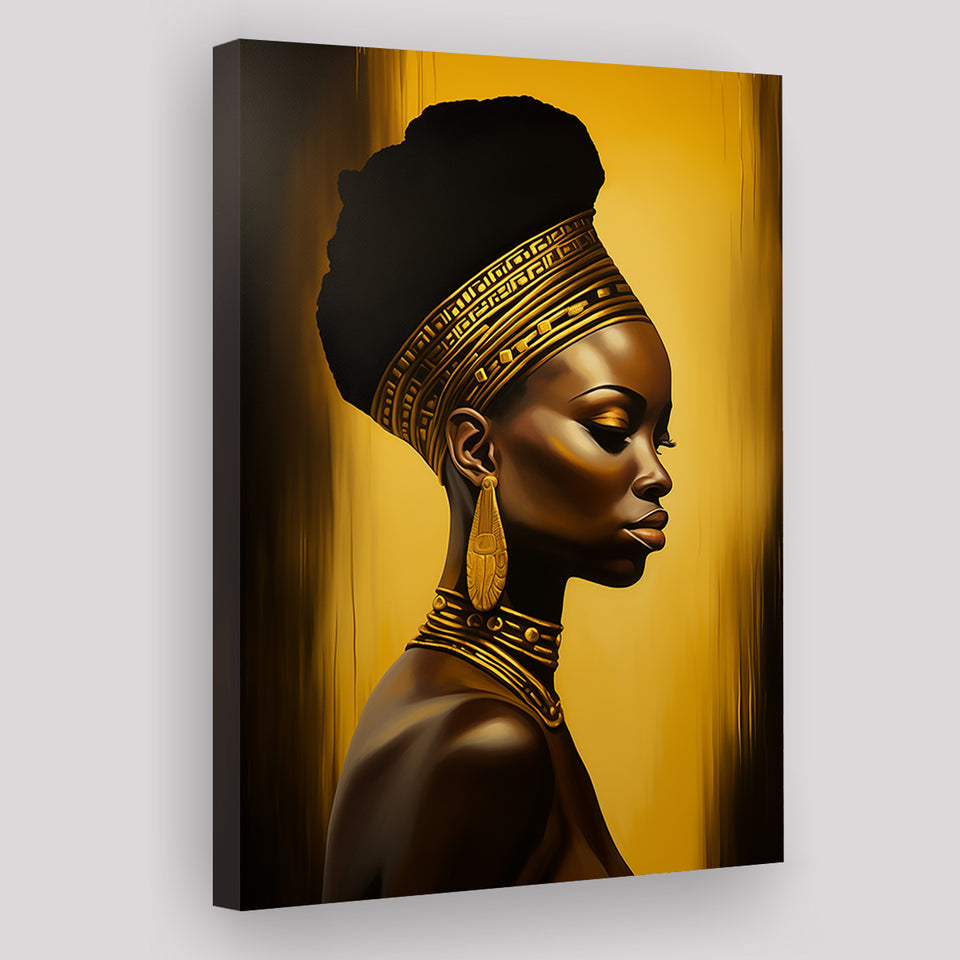 African Woman Wall Art Golden Background, Painting Art, Canvas Prints Wall Art Home Decor