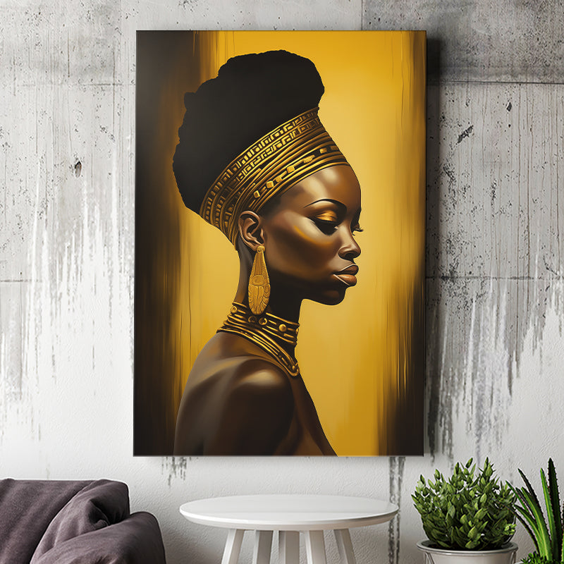 African Woman Wall Art Golden Background, Painting Art, Canvas Prints Wall Art Home Decor