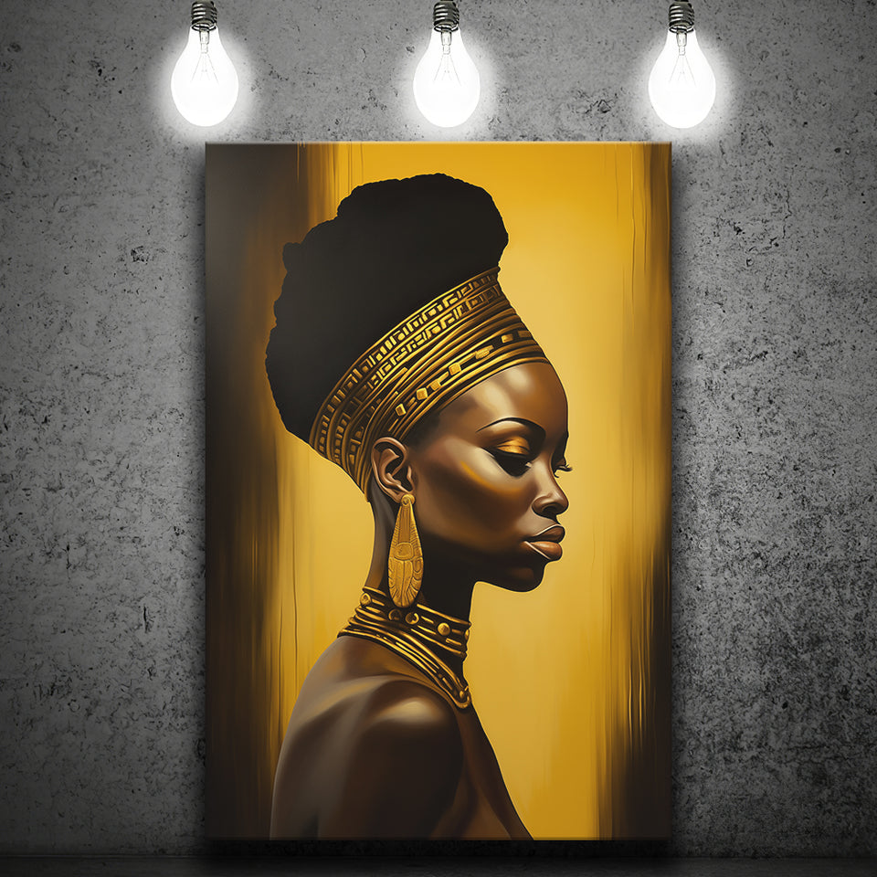 African Woman Wall Art Golden Background, Painting Art, Canvas Prints Wall Art Home Decor