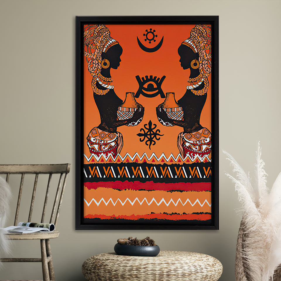 African Woman Masks Pattern Style Framed Canvas Prints Wall Art - Painting Canvas,Wall Decor, Painting Prints, Floating Frame