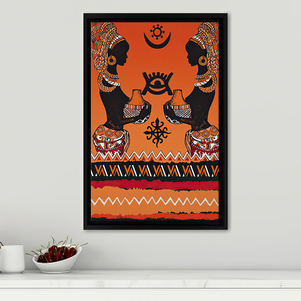 African Woman Masks Pattern Style Framed Canvas Prints Wall Art - Painting Canvas,Wall Decor, Painting Prints, Floating Frame