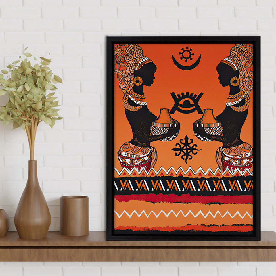 African Woman Masks Pattern Style Framed Canvas Prints Wall Art - Painting Canvas,Wall Decor, Painting Prints, Floating Frame