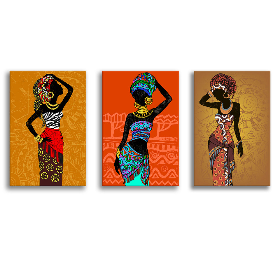 African Woman Set of 3 Piece Canvas Prints Wall Art Decor