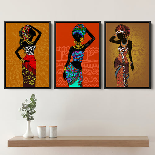 African Woman Set of 3 Piece Framed Canvas Prints Wall Art Decor