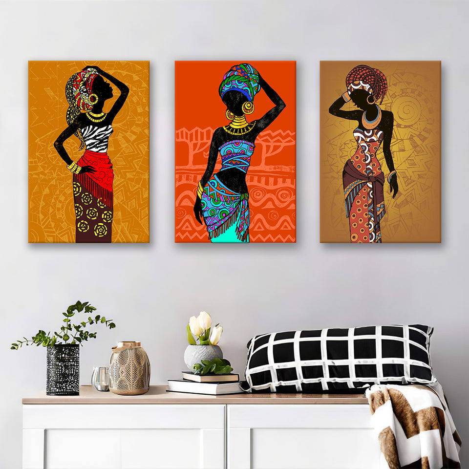 African Woman Set of 3 Piece Canvas Prints Wall Art Decor