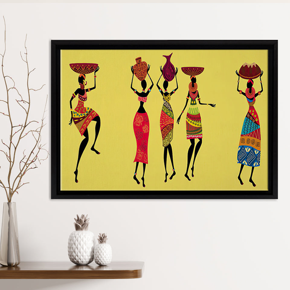 African Women Traditional Dress Framed Canvas Prints Wall Art - Painting Canvas,African Art,Wall Decor, Floating Frame, For Sale