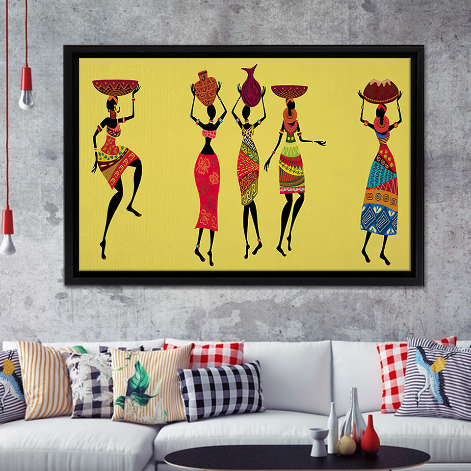 African Women Traditional Dress Framed Canvas Prints Wall Art - Painting Canvas,African Art,Wall Decor, Floating Frame, For Sale