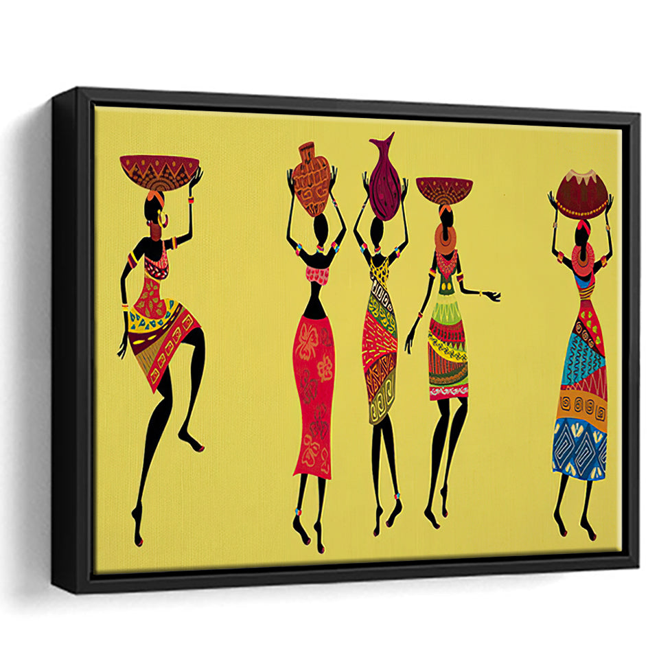 African Women Traditional Dress Framed Canvas Prints Wall Art - Painting Canvas,African Art,Wall Decor, Floating Frame, For Sale