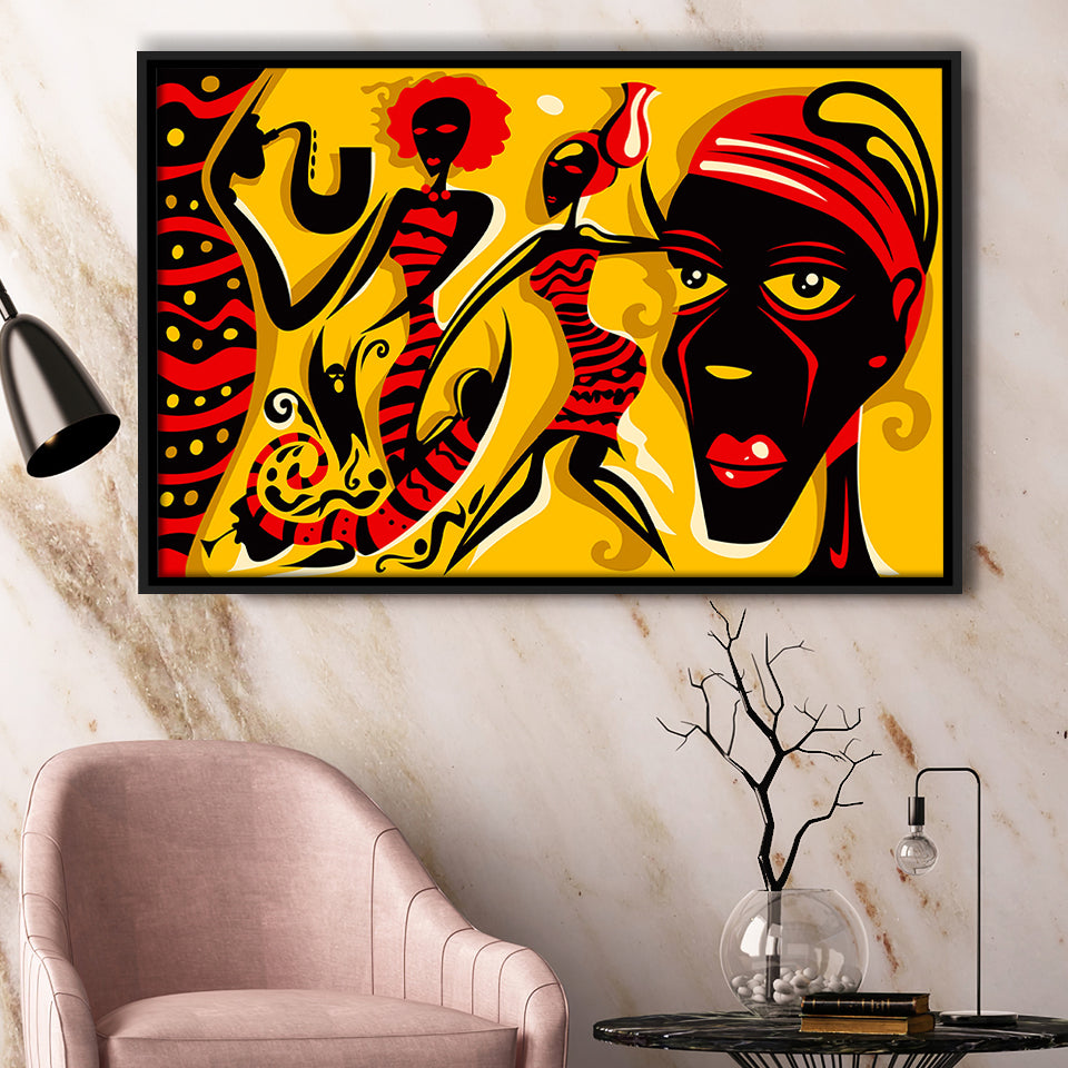 African Triptych Framed Canvas Prints Wall Art Decor, Framed Picture, Floating Frame