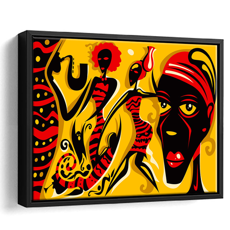 African Triptych Framed Canvas Prints Wall Art Decor, Framed Picture, Floating Frame