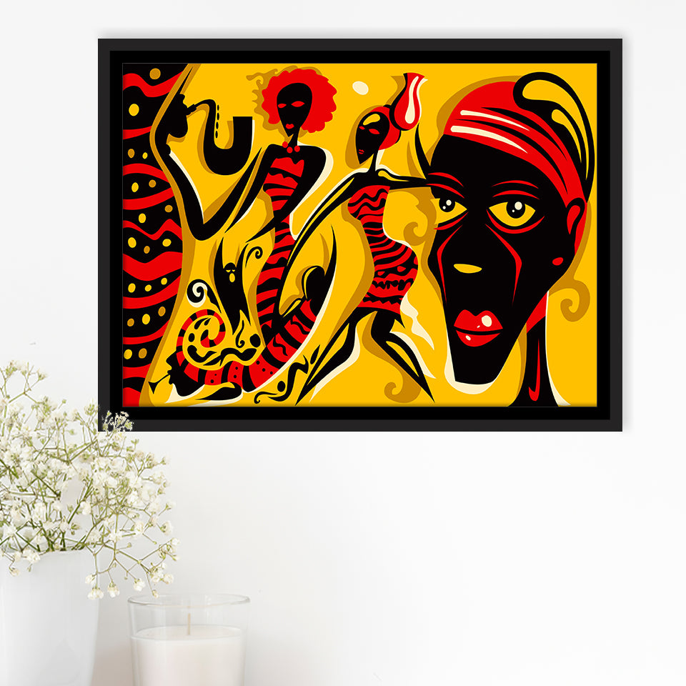 African Triptych Framed Canvas Prints Wall Art Decor, Framed Picture, Floating Frame