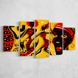 African Triptych 5 Piece Canvas Prints Wall Art Decor, Multi Panels, Mixed Canvas
