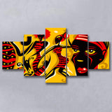 African Triptych 5 Piece Canvas Prints Wall Art Decor, Multi Panels, Mixed Canvas