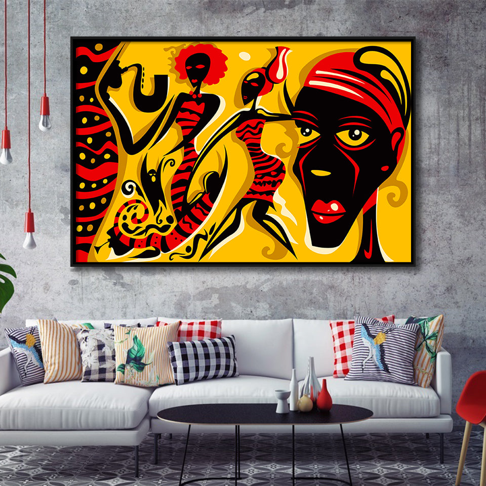 African Triptych Framed Canvas Prints Wall Art Decor, Framed Picture, Floating Frame