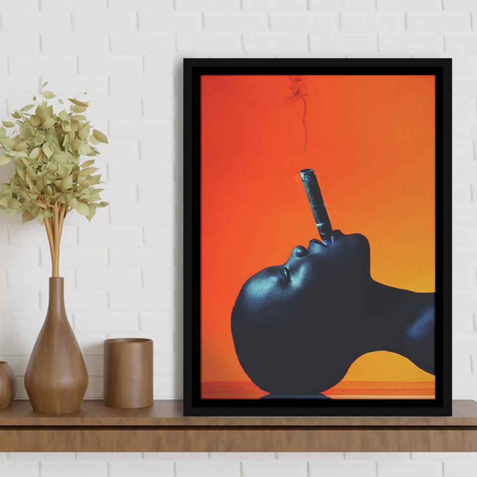 African Woman, Black Woman Smooking Cigar Framed Canvas Prints Wall Art Home Decor, Floating Frame