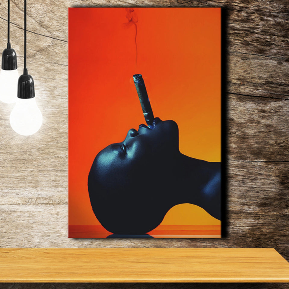 African Woman, Black Woman Smooking Cigar Canvas Prints Wall Art Home Decor
