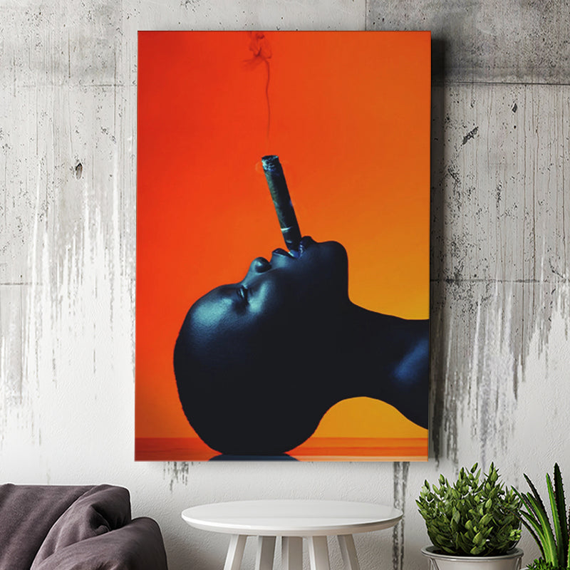 African Woman, Black Woman Smooking Cigar Canvas Prints Wall Art Home Decor