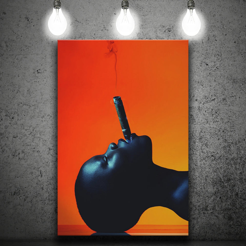 African Woman, Black Woman Smooking Cigar Canvas Prints Wall Art Home Decor