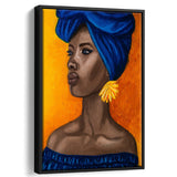 African Woman Blue Dress Oil Painting Framed Canvas Prints Wall Art Home Decor, Floating Frame