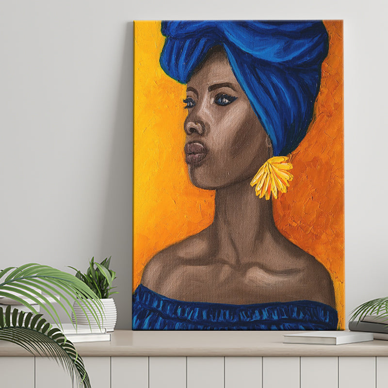 African Woman Blue Dress Oil Painting Canvas Prints Wall Art Home Decor