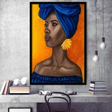 African Woman Blue Dress Oil Painting Framed Art Print Wall Art Decor,Framed Picture