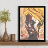African Woman In Turban Portrait In Pop Art Style Framed Canvas Prints Wall Art Home Decor, Floating Frame