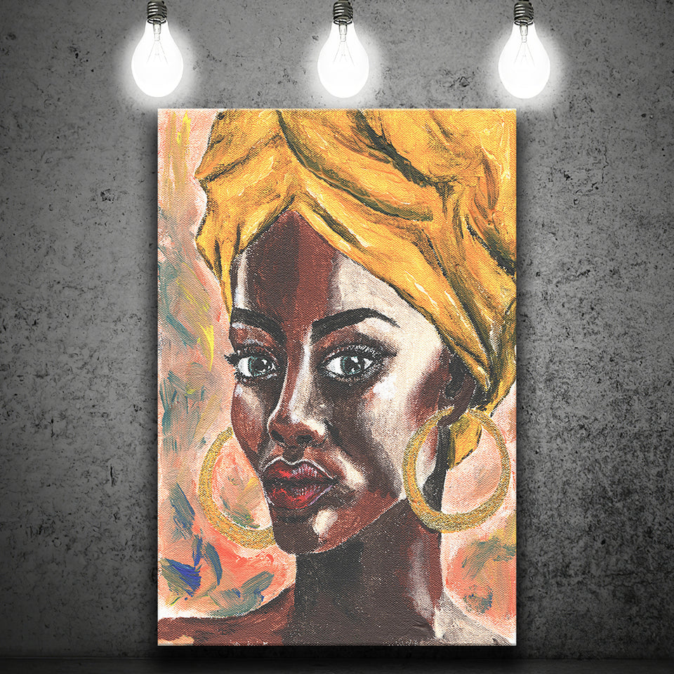 African Woman In Turban Portrait In Pop Art Style Canvas Prints Wall Art Home Decor