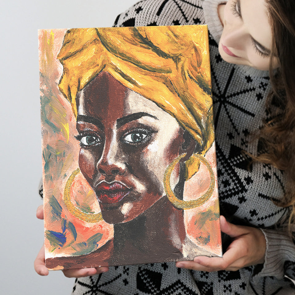 African Woman In Turban Portrait In Pop Art Style Canvas Prints Wall Art Home Decor