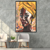 African Woman In Turban Portrait In Pop Art Style Framed Canvas Prints Wall Art Home Decor, Floating Frame