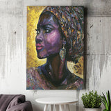 African Woman Violet Arabica Oil Painting Canvas Prints Wall Art Home Decor