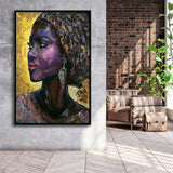 African Woman Violet Arabica Oil Painting Framed Canvas Prints Wall Art Home Decor, Floating Frame