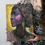 African Woman Violet Arabica Oil Painting Canvas Prints Wall Art Home Decor