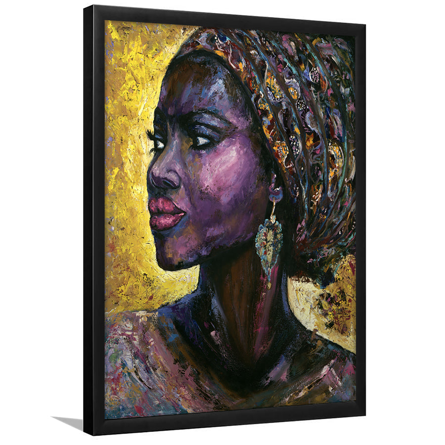 African Woman Violet Arabica Oil Painting Framed Art Print Wall Art Decor,Framed Picture