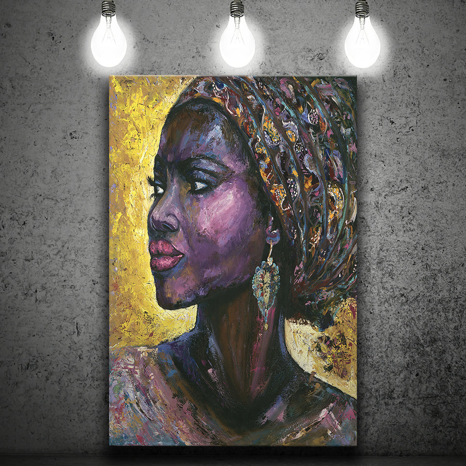 African Woman Violet Arabica Oil Painting Canvas Prints Wall Art Home Decor