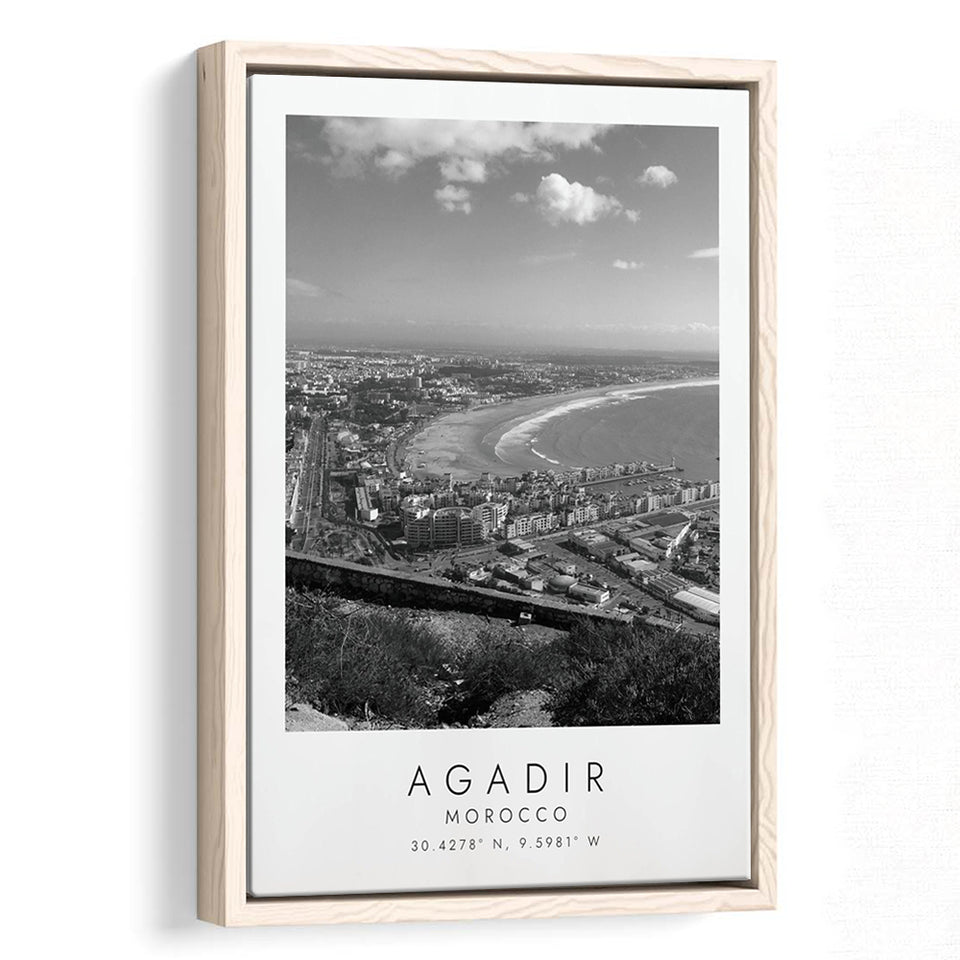 Agadir, Morocco Black And White Art Framed Canvas Prints Wall Art Home Decor, Floating Frame