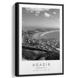 Agadir, Morocco Black And White Art Framed Canvas Prints Wall Art Home Decor, Floating Frame